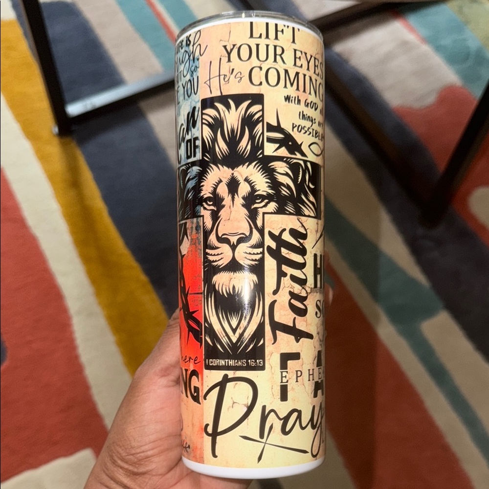 Faith Graphic Stainless Steel Travel Tumbler - Tan and Black